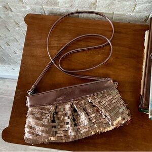 Limited Edition Metallic Copper Sequin Fringe Structured Frame Clutch Crossbody